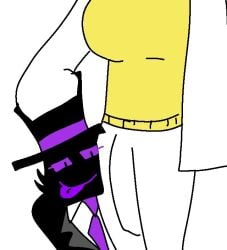 1futa1boy black_pupils black_skin closed_specie gay gay_oral gynomorph gynomorph/male homosexual homosexual_male humanoid intersex not_human pale_skin purple_sclera ton712 ton712_(oc) tophat white_background white_skin white_sleeves yellow_sweater