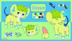 animal_genitalia animal_penis anus balls blush butt clothing cloudeon feline_genitalia feline_penis femboy feral fur gay gay_anal generation_4_pokemon genitals green_body green_fur hi_res homosexual homosexual_male male male/male male_focus male_only male_penetrated model_sheet nintendo penis pokemon pokemon_(species) sheens_(character) shinx solo