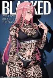 1girl ai_generated anime artist:basicallynomore black_panties black_sports_bra blacked blacked_clothing darling_in_the_franxx female looking_at_viewer pubic_tattoo qos qos_clothing qos_tattoo queen_of_spades queen_of_spades_symbol queen_of_spades_tattoo sportswear tattoo tattoos white_skin zero_two_(darling_in_the_franxx)