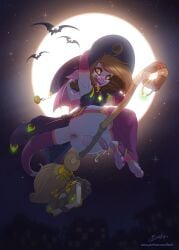 2022 absurd_res anthro anus armwear bag balls bat bodily_fluids bonk book bottomless bottomless_anthro bottomless_male broom broom_riding cape cleaning_tool clothed clothing cum cum_string digital_media_(artwork) ejaculation elbow_gloves feet femboy feral flying foreskin full_moon fur genital_fluids genitals gloves hair half-erect handwear hat headgear headwear hi_res humanoid_genitalia humanoid_penis legwear looking_at_viewer magic_user male mammal membrane_(anatomy) membranous_wings moon night nude open_mouth outside partially_retracted_foreskin penis sitting smile stockings tail teeth toes topwear wings witch witch_hat