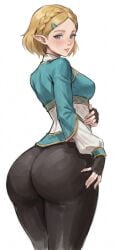 1girls ass breasts dewspire female female_focus female_only large_ass light-skinned_female light_skin looking_at_viewer looking_back princess_zelda solo the_legend_of_zelda thick_thighs thighs white_background wide_hips