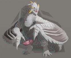 biped bipedal_feral capcom feral flying_wyvern genitals gravios grey_body knot larynkir_(gravios) levo male monster_hunter penis solo wings