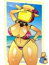1girl1boy bikini breasts forsaken_(roblox) padvohz roblox roblox_game robot_girl thighs tv_head veeronica_(forsaken) woman yellow_body
