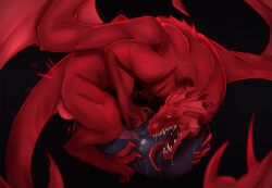 black_background breeding_mount claws dragon erection fangs feral finger_claws frill_(anatomy) gay gay_masturbation genitals homosexual homosexual_male male male/male male_feral male_focus male_only male_penetrating masturbation mythological_creature mythological_scalie mythology object_penetration penile penile_masturbation penis popiel red_body red_scales scales scalie sharp_teeth simple_background snout solo tail tapering_penis teeth toe_claws tongue tongue_out