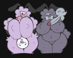 :3 balls berryofmalice blush breasts bunny_ears chubby cyclops featureless_breasts female ghost huge_balls huge_breasts huge_cock larger_female male paizuri penis pussy red_eye size_difference smaller_male thick_thighs tongue_out wide_hips