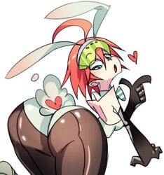 aqua_eyes ass breasts bunnysuit huge_ass huge_breasts looking_back luluco open_mouth pantyhose space_patrol_luluco studio_trigger trigger-chan