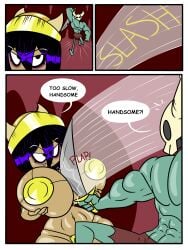 1boy 1girls 2026 2d 2d_(artwork) armor armored_female ass_expansion black_hair breast_expansion demon expansion ineffective_armor juramg original original_character original_characters skelly_(juramg) sword tagme tan_body tan_skin weapon