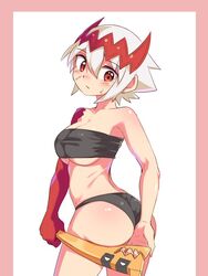 1girls blush bra cougar1404 dat_ass dragon_marked_for_death empress_(dmfd) female female_only fit fit_female horns inti_creates looking_down measuring medium_breasts panties red_hair ruler scar short_hair standing underwear