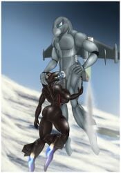 1boy 1girls aeromorph aircraft aircraft_humanoid blowjob fellatio head_grab huge_ass huge_balls looking_down machine male/female morningstarlewds sex sex_in_the_air tagme