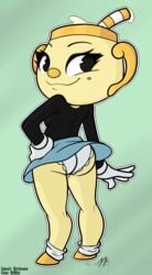 anthro ass cuphead:_the_delicious_last_course cuphead_(game) deviantart female female_only footwear handwear ms._chalice panties smiling_at_viewer upskirt white_panties