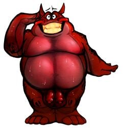 2_penises absurd_res alien alpha_channel anthro awkward awkward_moment awkward_smile balls belly big_balls bodily_fluids booster_sinclair_munchapper buzz_lightyear_of_star_command disney embarrassing_nudity floating_eyebrows genitals gesture hi_res humanoid_genitalia humanoid_penis male moobs multi_genitalia multi_penis nude overweight overweight_male penile penis pixar red_body salute simple_background solo spacedustbeast sweat teeth