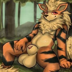 1:1 absurd_res animal_genitalia animal_penis anthro arcanine balls big_balls canid canine canine_genitalia canine_penis forest forest_background generation_1_pokemon genitals hi_res huge_balls kalasm94 looking_at_viewer male mammal nintendo penis penis_tip plant pokemon pokemon_(species) seductive sheath sitting smile solo spread_legs spreading thick_sheath tree