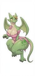 1girl 1girls 2d 2d_(artwork) 2d_artwork big_breasts big_thighs crown cute_face dragon dragon_girl dragon_humanoid dragon_tail dress female female_only front_view furry furry_female furry_only green_skin pink_dress princess safe safe_for_work thick_thighs thighs white_background wings