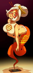 1girls 2023 2d artist_name bangs big_breasts busty butt cleavage_window clothed clothes color colored commission digital_media_(artwork) female female_only front_view full_body genie genie_girl genie_tail genie_transformation glasses gradient_background hair_bun hair_ornament hi_res hips looking_at_viewer nintendo ono-fire post-transformation purah purah_(tears_of_the_kingdom) purah_pad red_eyes sheikah smile smile_at_viewer solo solo_female the_legend_of_zelda the_legend_of_zelda:_tears_of_the_kingdom transformation white_hair