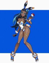 1girls 2d 2d_(artwork) 2d_artwork :o ankles armband background bare_armpits bare_arms bare_calves bare_chest bare_hands bare_hips bare_knees bare_legs bare_shoulders bare_skin bare_thighs belly_button big_boobs big_breasts black-haired_female black_bunny_ears black_choker black_hair black_hairband blue-eyed_female blue-haired_female blue_background blue_eyeliner blue_eyes blue_hair breasts brown-skinned_female brown_belly brown_body brown_breasts brown_skin brown_skinned_female bunny_costume bunny_ears bunnygirl bunnygirl_outfit bunnysuit busty busty_female busty_girl calves choker cleavage collarbone crystalsugarstars curvaceous curvaceous_body curvaceous_female curvaceous_figure curvaceous_hips curvaceous_thighs curvy curvy_body curvy_female curvy_figure curvy_hips curvy_thighs dark_hair digital digital_art digital_drawing digital_drawing_(artwork) digital_media digital_media_(artwork) drawing ear_piercing ear_piercings earrings elbows exposed_armpits exposed_arms exposed_chest exposed_hips exposed_legs exposed_shoulders exposed_skin exposed_thighs eyeliner feet female female_focus female_only fingernails fingers full_body groin hair_ornament hair_ornaments head_tilt hourglass_figure inframammary_fold inguinal_crease inguinal_ligament knees large_boobs large_breasts lean_figure legs leotard long_hair looking_at_viewer multicolored_background multicolored_hair narrow_waist navel nessa_(pokemon) open_mouth parted_lips pierced_ear pierced_ears plain_background pokeball pokemon portrait posing posing_for_the_viewer shoulders slender_body slender_waist slim_female slim_waist solid_color_background solo split-color_hair standing thighs tilted_head toes topwear two-tone_background two-tone_hair two_tone_hair white_background white_bunnysuit white_leotard white_topwear white_wrist_cuffs wide_hips wrist_cuffs