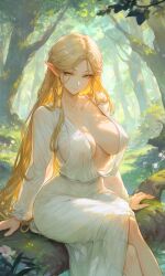 ai_generated blonde_hair elf elves forest freiz_ai galadriel light-skinned_female lord_of_the_rings