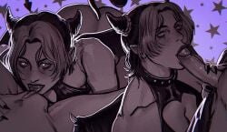 1boy 2girls bisexual bisexual_female cunnilingus devouring_pussy ermes_costello fellatio jojo's_bizarre_adventure jojo_no_kimyou_na_bouken jolyne_cujoh jolyne_kujo lesbian lesbian_sex licking_penis licking_pussy monochrome narciso_anasui stone_ocean teasing umikochannart yuri