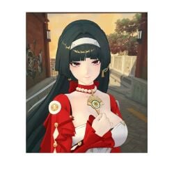 1girls 3d animated artist_request astra_yao black_hair border bouncing_breasts breasts cleavage closed_eyes closed_mouth commentary day dress earrings hairband jewelry large_breasts long_hair looking_at_viewer necklace outdoors outside_border pout red_eyes smile solo tagme upper_body video white_border white_dress white_hairband zenless_zone_zero