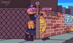 2026 5:3 absurd_res after_sex bart_simpson black_boots black_clothing black_footwear black_topwear black_vest blue_bottomwear blue_clothing blue_eyes blue_jeans blue_pants blue_shirt blue_topwear blush blush_lines bodily_fluids boots bottomwear bottomwear_down bound brick brick_wall broken_glasses butt chain chained chained_cuffs chained_to_pole clothed clothing constable_sprinkle_(fortnite) cross-eyed cuff_(restraint) cum cum_in_vagina cum_inside denim denim_bottomwear denim_clothing dessert dialogue doughnut english_text epic_games exhausted exposed eyebrows eyelashes eyewear female fence fingerless_gloves food food_creature food_humanoid footwear fortnite freckled_butt freckles from_behind_position frown genital_fluids genitals glasses gloves graffiti handcuffed handcuffed_to_pole handcuffs handwear hat headgear headwear hi_res humanoid jeans leaking_cum meow_skulls metal_cuffs open_frown open_mouth pants pants_around_knees pants_down partially_clothed pastry pink_body police police_officer rear_view restraints sex shirt shoes sidewalk signature smokey_the_menish solo speech_box speech_bubble sprinkles standing standing_sex sunglasses sweat sweatdrop tan_body text the_simpsons topwear vest wall_(structure)