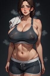 ai_generated athletic athletic_female big_breasts blushing brunette_hair cameltoe female female_only mature_female milf nipple_outline overflowing_breasts perchance_ai perfect_body sports_bra sportswear steaming_body sweating sweaty towel