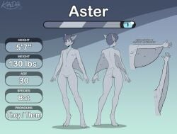 2026 andromorph anthro areola aster_(mintflavoreddragon) bat biped butt claws digital_drawing_(artwork) digital_media_(artwork) english_text feet fingers front_view genitals hair hi_res intersex kittydee looking_at_viewer mammal navel nipples nude nude_andromorph nude_anthro nude_intersex rear_view simple_background smile solo tail teeth text toes vulva wings