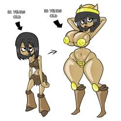 2026 2d 2d_(artwork) 2girls armor armored_female ass_expansion before_and_after black_hair expansion ineffective_armor juramg original original_character skelly_(juramg) tagme tan_body tan_skin
