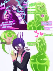3:4 absurd_res alien alien_humanoid ben_10 ben_tennyson big_breasts big_butt bodily_fluids breasts butt cartoon_network clothed clothing comic duo english_text female genitals goo_creature goo_humanoid goop_(ben_10) hair hi_res humanoid humanoid_genitalia humanoid_vulva japy7u7 jojo_pose male male/female not_furry nude pink_body pink_eyes polymorph_(ben_10) simple_background slime text thick_thighs vulva wide_hips