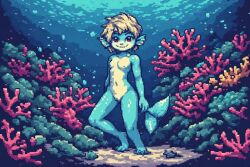 ai ai-created ai_art ai_assisted ai_generated blue_body cuntboy fish_humanoid fish_tail intersex underwater