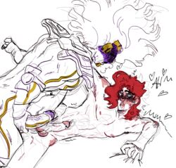 bara blush gay handjob jojo's_bizarre_adventure noriaki_kakyoin partially_clothed partially_colored penis sketch spicyzawa stand_(jjba) star_platinum stardust_crusaders yaoi