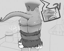 2d 5:4 angry ass assisted_exposure bethesda_softworks black_and_white bottomless clothed clothing cokesero deeja disembodied_hand exposed female forced forced_undressing greyscale monochrome pantsing scalie scalie_female simple_background surprise the_elder_scrolls video_games