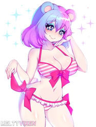 animal_crossing animal_humanoid bear big_breasts bikini bow breasts busty cleavage cute female humanized judy_(animal_crossing) meltyvixen nintendo smile starry_eyes