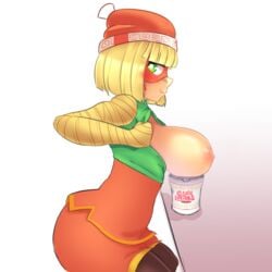 1girls areolae arms_(game) ass big_ass big_breasts blonde_hair breasts breasts_out female green_eyes large_breasts medium_hair min_min_(arms) nintendo nipples ruw_ruler sideboob teenager thick_ass