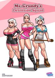 3girls apron archie_comics ass bare_shoulders bernice_beazley big_ass big_breasts blue_eyes boots breasts bubble_ass bubble_butt cleavage crop_top detention dress earrings geraldine_grundy gilf high_heels huge_ass huge_breasts kennycomix kennycomix's_riverdale_stories knee_boots lipstick looking_at_viewer mature mature_female minidress ms._phlips multiple_girls no_panties off_shoulder old_woman pearl_necklace rabies-t-lagomorph short_hair silver_hair skirt tagme text thick_thighs thighhighs thighs tied_shirt tight_clothing tight_top top white_hair wooden_spoon wrinkles