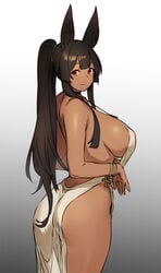 1girls anubis_(houtengeki) ass big_ass big_breasts breasts egyptian evening_gown female female_only houtengeki large_breasts long_hair looking_at_viewer looking_back ponytail side_view sideboob solo voluptuous