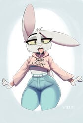 1boy bunny bunny_ears choker crossdressing femboy high_thighs looking_at_viewer male male_only male_shortstack midriff rabbit snap_my_choker solo tank_top texi_(yitexity) thick_thighs tongue_out yitexity