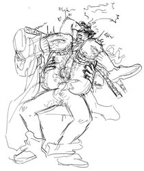 anal black_and_white body_hair bondage boots gay hairy hairy_balls jojo's_bizarre_adventure jotaro_kujo partially_clothed questionable_anatomy sketch spicyzawa stardust_crusaders tentacle yaoi