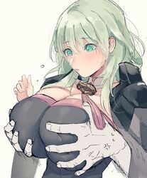 1girls big_breasts breast_grab byleth_(fire_emblem) byleth_(fire_emblem)_(female) double_breast_grab enlightened_byleth_(female) fire_emblem fire_emblem:_three_houses grabbing_from_behind green_eyes green_hair groping groping_breasts groping_from_behind groping_through_clothes houkiri_nemu huge_breasts large_breasts nemu_(nora) nintendo nonude solo_female solo_focus surprise surprised