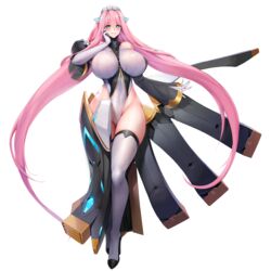 1:1_aspect_ratio absurdly_long_hair blue_eyes blush breasts detached_sleeves elbow_gloves female full_body gloves grin headdress high_heels high_resolution highleg highleg_leotard huge_breasts last_origin leotard long_hair mole mole_under_mouth official_art pink_hair serapias_alice shoes smile snowball22 solo thighhighs transparent_background very_long_hair white_gloves