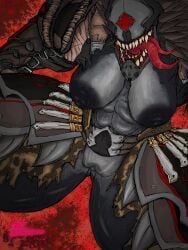 alhuzphy_02 armored_female big_breasts big_nipples big_pussy big_thighs detailed fanart gears_of_war gears_of_war_3 kantus kantus_(gears_of_war) locust monster monster_girl muscle_mommy partially_clothed partially_visible_face pussy six_pack split_tongue visible_pussy