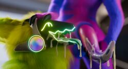 3d_(artwork) animal_genitalia animal_penis anthro balls blue_body blue_fur bodily_fluids cum cum_drip cum_dripping_from_face cum_dripping_from_mouth cum_in_mouth cum_inside cum_on_face digital_media_(artwork) dripping duo ejaculation erection fluffy fluffy_ears fur genital_fluids genitals green_body green_ears green_fur hi_res machine male male/male multicolored_body nude open_mouth oral penile penis protogen protogen_visor purple_body purple_fur purple_penis retiu_(retiu) simple_background tanza3d tanza_(tanza3d) tapering_penis tongue tuft yellow_body yellow_ears yellow_fur