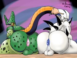 2boys ancient-onyx anus big_ass big_butt blue_eyes cell_(dragon_ball) dragon_ball dragon_ball_gt dragon_ball_z evil_dragon male male/male male_only no_humans nude omega_shenron red_eyes semi-perfect_cell super_yi_xing_long uncensored yaoi