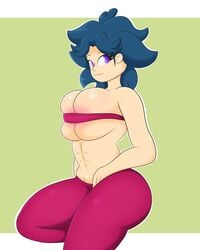 barely_clothed big_ass blue_hair female female_only huge_ass huge_breasts jordy_the_bean kuna_(lr_mano) nsfwggnaarlyy purple_eyes sole_female thick_thighs tight_clothing