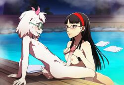 ai_generated amagi_yukiko anthro anthro_on_human blush crossover deltarune eye_contact glasses hotsprings leaning_back night novelai paizuri paizuri_lead_by_female persona persona_4 ralsei sitting size_difference smaller_male sweat sweatdrop sweating taller_female