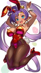 1girls armpits arms_up ass belly_button breasts bunny_ears bunnysuit cleavage female female_only fishnet_legwear fishnets high_heels hips hips_wider_than_shoulders huge_breasts jumping large_breasts life_is_pi ponytail purple_hair shantae shantae_(character) sideboob solo tan_body thick_thighs thighs wide_ass wide_hips