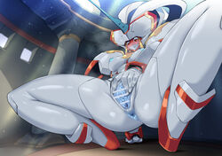 anus blush bodily_fluids breasts censored clitoris crouching darling_in_the_franxx female genital_fluids genitals heart humanoid low-angle_view machine pochincoff pussy pussy_juice robot robot_humanoid solo spread_legs spread_pussy spreading strelizia studio_trigger