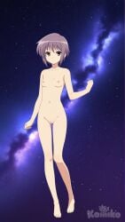ai_generated completely_nude flat_chest komiko nagato_yuki pussy self_upload small_breasts space space_background suzumiya_haruhi_no_yuuutsu