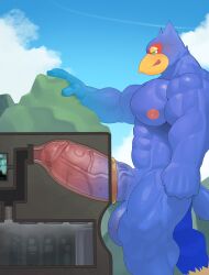 absurd_res anthro avian balls beak bird blue_body bodily_fluids body_worship erection facility falco_lombardi genital_fluids genitals glans hi_res humanoid_genitalia humanoid_penis internal machine macro male milking_machine muscular muscular_anthro muscular_male namutree nintendo nipples non-mammal_balls non-mammal_nipples pecs penetrable_sex_toy penetration penile penis penis_milking precum sex_toy solo star_fox thick_penis