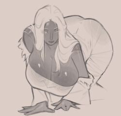 breast_focus breasts crawling elden_ring elden_ring_nightreign fromsoftware harsh-mallowz large_ass large_breasts long_hair looking_back monochrome on_all_fours pov pov_eye_contact recluse_(elden_ring) recluse_(nightreign) shiny_skin staring tight_clothing