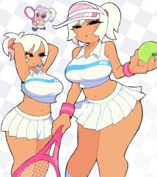 1girls 2026 2d armpits big_breasts breasts clothed clothing female female_only fixing_hair hair hat headwear komugi_(riki0731) light-skinned_female light_skin looking_at_viewer mii nintendo riki0731 skirt solo sweat tennis tennis_ball tennis_racket tennis_uniform thighs tummy twitter_link visor white_hair white_skirt wii_sports wristband