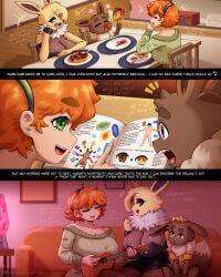 2026 2girls 4:5 5_fingers ahoge anthro appliance artist_name bar_emanata big_breasts book bracelet breasts brown_body brown_fur closed_eyes clothed clothing detailed_background dialogue digital_media_(artwork) ear_piercing eating eevee eeveelution emanata english_text evolution_stone eyebrows female fingers food freckled_face freckled_shoulders freckles french_text fur furniture gammainks generation_1_pokemon green_eyes group hair hair_over_eye hand_on_head headpat hi_res huge_breasts human industrial_piercing inside jewelry jolteon kaminari_(gammainks) katherine_robinson_(gammainks) kitchen_appliance kumo_(gammainks) lamp lava_lamp lore lute mammal meatball microwave_oven mother_(lore) mother_and_child_(lore) mother_and_son_(lore) musical_instrument nintendo open_mouth orange_hair parent_(lore) parent_and_child_(lore) parent_and_son_(lore) pasta piercing plate playing_music plucked_string_instrument pokemon pokemon_(species) purple_eyes red_hair sharp_teeth singing sitting sofa son_(lore) spaghetti string_instrument studded_bracelet studded_jewelry studs teeth text the_little_guy ukulele very_high_resolution yellow_body yellow_fur young young_anthro